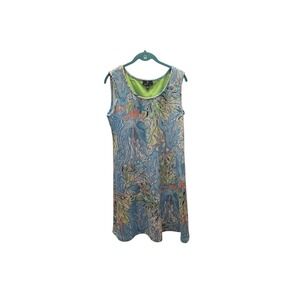Ronni Nicole Coastal‎ Starfish Coral Print Sleeveless Shift Dress Blue Green L
